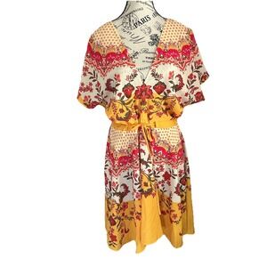 Women's Umgee Multicolor Floral Midi Dress Size S Smocked Waist V Neck Boho